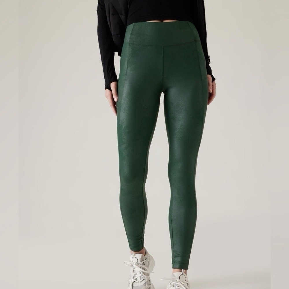Athleta Delancey Gleam Tight Medium NWOT Green Metallic Leggings High Rise